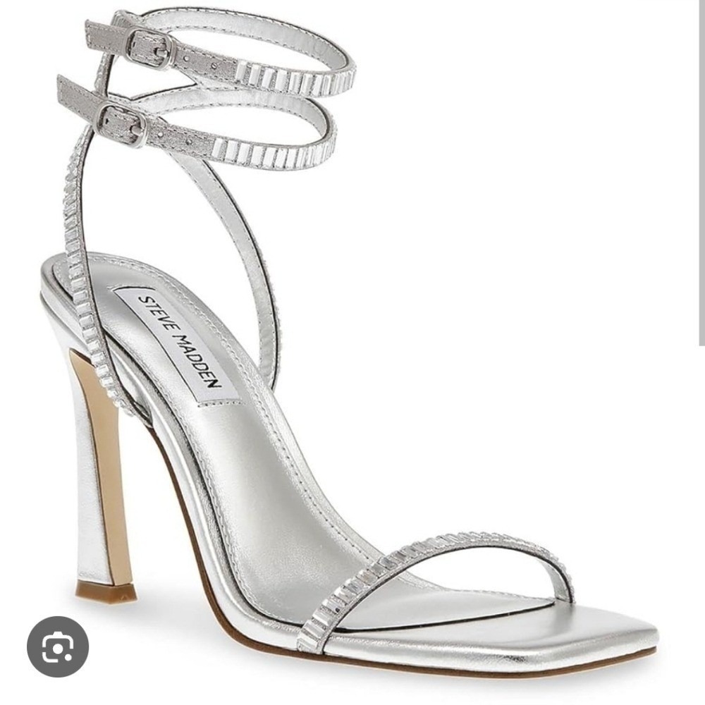 Steve Madden Thierry Strappy Heels Women's Size 8 Bridal Prom Silver Metallic